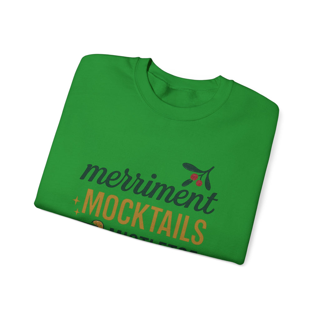 "Merriment, mocktails and mistletoe" crew neck holiday sweatshirt